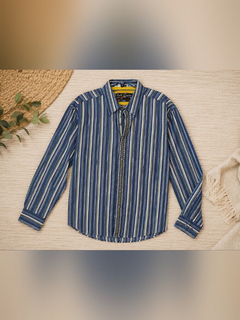 Robert Graham Men's Blue Striped Button-Up Shirt Size LARGE